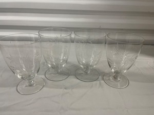 Lot of 4 Etched Crystal Water Glasses