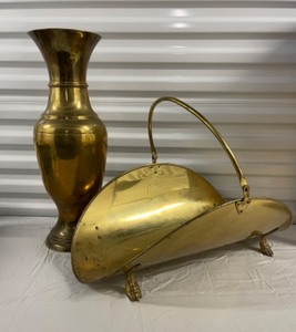 Brass Vase and Fireplace Log Holder