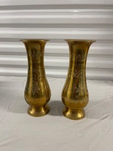 Set of Indian Etched Brass Vases