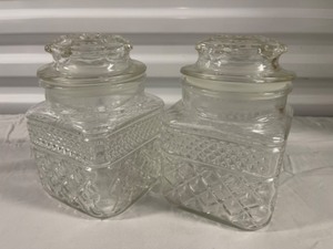 Set of 2 Vintage Clear Glass Square Apothecary Jars