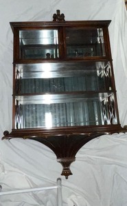 Unique Indian Cherry Wall Cabinet with Bells and Mirrored Shelves