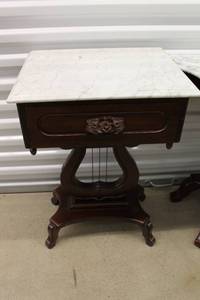 Victorian Style Marble-Top Side Table and Demi-Lune Console Table Set