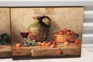 Set of Two Still Life Paintings with Fruit and Vessels