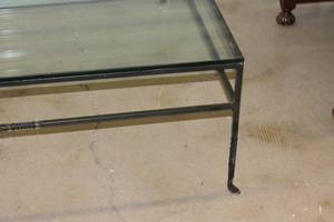 Glass and Metal Coffee Table with Twisted Metal Details