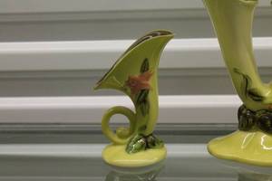Hull Pottery Cornucopia Vases Set - Yellow with Floral Design