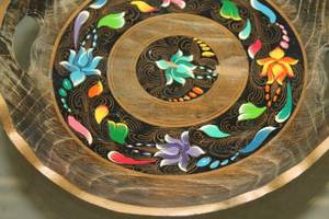 Handcrafted Wooden Serving Tray with Colorful Floral Design