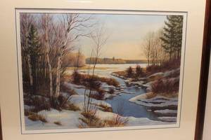 lot 455 image: Russell Norberg Into Hanson Lake Framed Watercolor Print