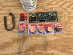 lot 55 image: New 2 Amber Clearance Markers, Trailer Hub Cab Clips & Misc