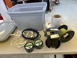 lot 144 image: Storage Tote of Wire, Tape & Misc