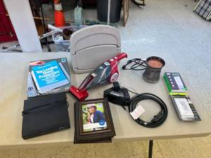 lot 148 image: Hose Storage Reel, Extension Cord, DVD Player in 2 Totes