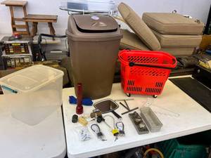 lot 158 image: Gun Locks, Rolling Cart, Tote, Garbage & Misc