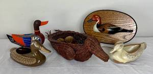 lot 92 image: Assorted Wooden, Ceramic and Wicker Decorative Waterfowl