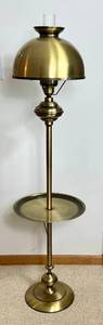 lot 89 image: Vintage 1960s Brass Tone Metal Floor Lamp with Round Tabletop