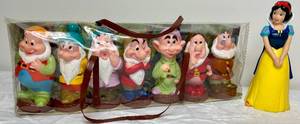 lot 32 image: Vintage Snow White Coin Bank with Seven Dwarfs Set