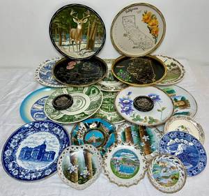 lot 51 image: Assorted Vintage Travel Souvenir  Trays, Plates, Dishes and Coasters- 23 Pieces