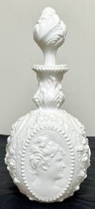 lot 129 image: Fostoria Milk Glass Jenny Lind Cologne Bottle Decanter with Stopper 11