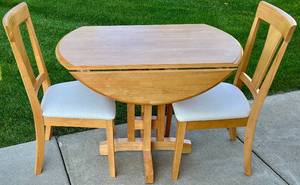 lot 56 image: Bistro Table Set - Fold Down Sides with 2 Cream Chairs