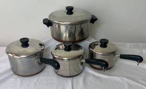 lot 149 image: Vintage Revere Ware Stainless Steel Copper Clad Set of 4
