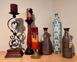 lot 165 image: Assortment of Tall Decorative Vases and Candles