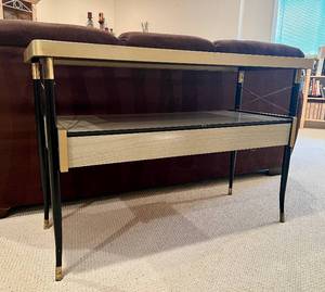 lot 66 image: Vintage Mid Century Modern Two Tier Laminate Side Table 46 L x 18.5 W x 30.5 H