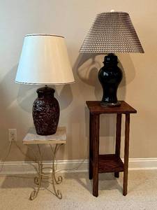 lot 70 image: Two Brown Lamps plus Two End TablesPlant Stands