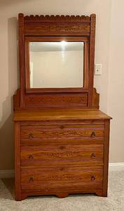 lot 63 image: Antique 3 Drawer Dresser with Mirror  37 x 19 x  72 H