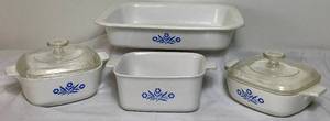 lot 35 image: Vintage Blue Cornflower Corning Ware Casserole Dish Set - 4 Piece 2 with Lids