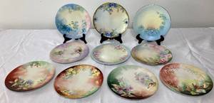 lot 73 image: Handpainted Bavarian 7.5 Floral Plates- 10 Pieces
