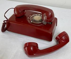 lot 25 image: Vintage Bell System made by Western Electric Red Antique Rotary 554 Wall Telephone with Spare Receiver