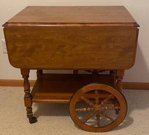lot 197 image: Vintage Tea Cart with Drop Leaf Sides, One Drawer and Removable Tray