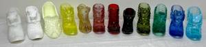 lot 3 image: 14 Fenton Glass Shoes -Rainbow of Colors and 1 Uranium Glass