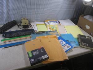 (EW5) Electric Pencil Sharpener, 3-Hole Punch, Paper Cutter, Assorted Notebooks, Mailing Envelopes Etc