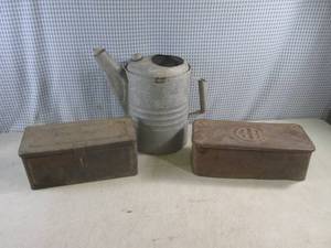 (D-3) 2 Vintage ToolAccessory Boxes and Can