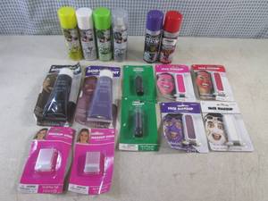 (CSB) Assortment of Colored Hair Spray, Streaming String, Body Paint, Lipstick, Face Makeup and Makeup Sticks