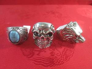 (CNTR) 3 Stainless Steel Biker Rings - Sizes L to R 7.5, 8 and 8.5