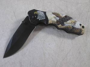 (CNTR) Eagle Design Spring Assist Folding Knife with Belt Clip - 7 34 Open  4 12 Closed - New In Box