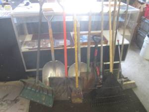 (RMWS) Assorted Shovels, Rakes, Brooms Etc