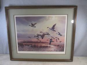 (D-1) Framed Signed and Numbered 7271200 John C Green Mixed Bag Over Lake Thompson Print 30 x 25