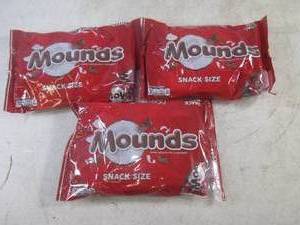 (B-1) 3 Bags of Snack Size Mounds Candy Bars Past Date