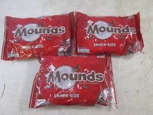 (B-1) 3 Bags of Snack Size Mounds Candy Bars Past Date