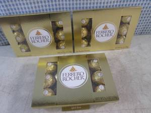 (B-1) 3 Boxes of Ferrero Rocher Fine Hazelnut Chocolates Past Date
