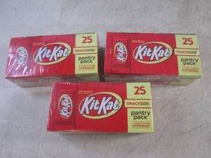 (B-1) 3 Boxes of 25 Snack Size Kit Kat Candy Bars Past Date