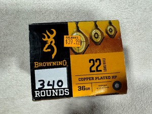 22 Long Rifle Browning Ammunition Copper Plated Hollow Point 340 Rounds