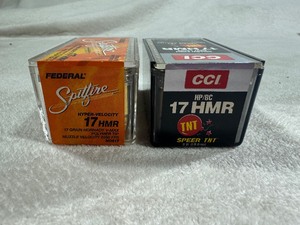 17 HMR CCI Hollow Point (Qty 50) and 17 HMR Federal Spitfire Hyper Velocity (Qty 50)