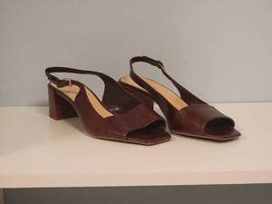 lot 36D image: Franco Sarto Lance Leather Open Toe Block Heels - Size 8.5