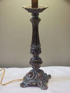 lot 119B image: Weathered Dark Molded Metal Candlestick Table Lamp