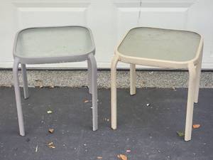 lot 217 image: Tempered Glass Outdoor  Patio Side Table Pair
