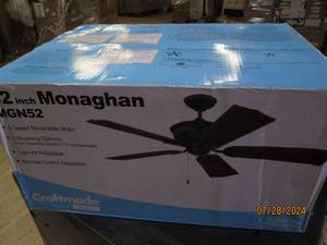 lot 225 image: new craftmade 52 inch monaghan 3-speed 2 mounting options fan