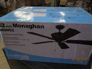 lot 228 image: new craftmade 52 inch monaghan 3-speed 2 mounting options fan
