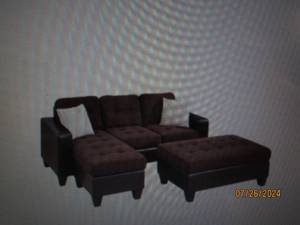 lot 16 image: Poundex Brentwood Sectional Sofa and Ottoman chocolate